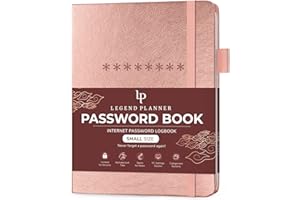 Legend Planner Password Book with Alphabetical tabs. Internet Address Keeper Logbook. Journal for Website Logins, Pocket 4x5.5" (Rose Gold)