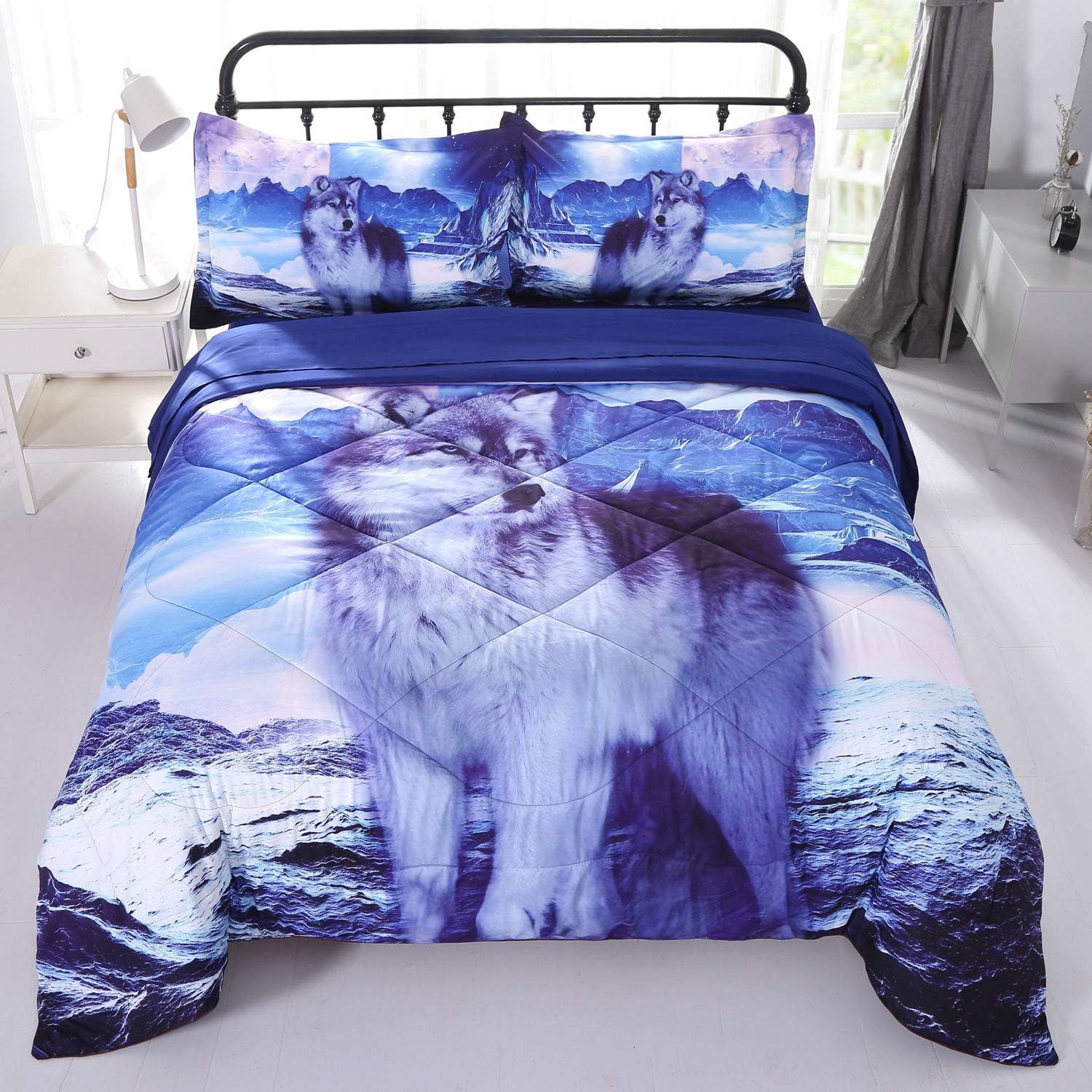 Wowelife White Wolf Comforter Sets Full 5 Piece Wolf