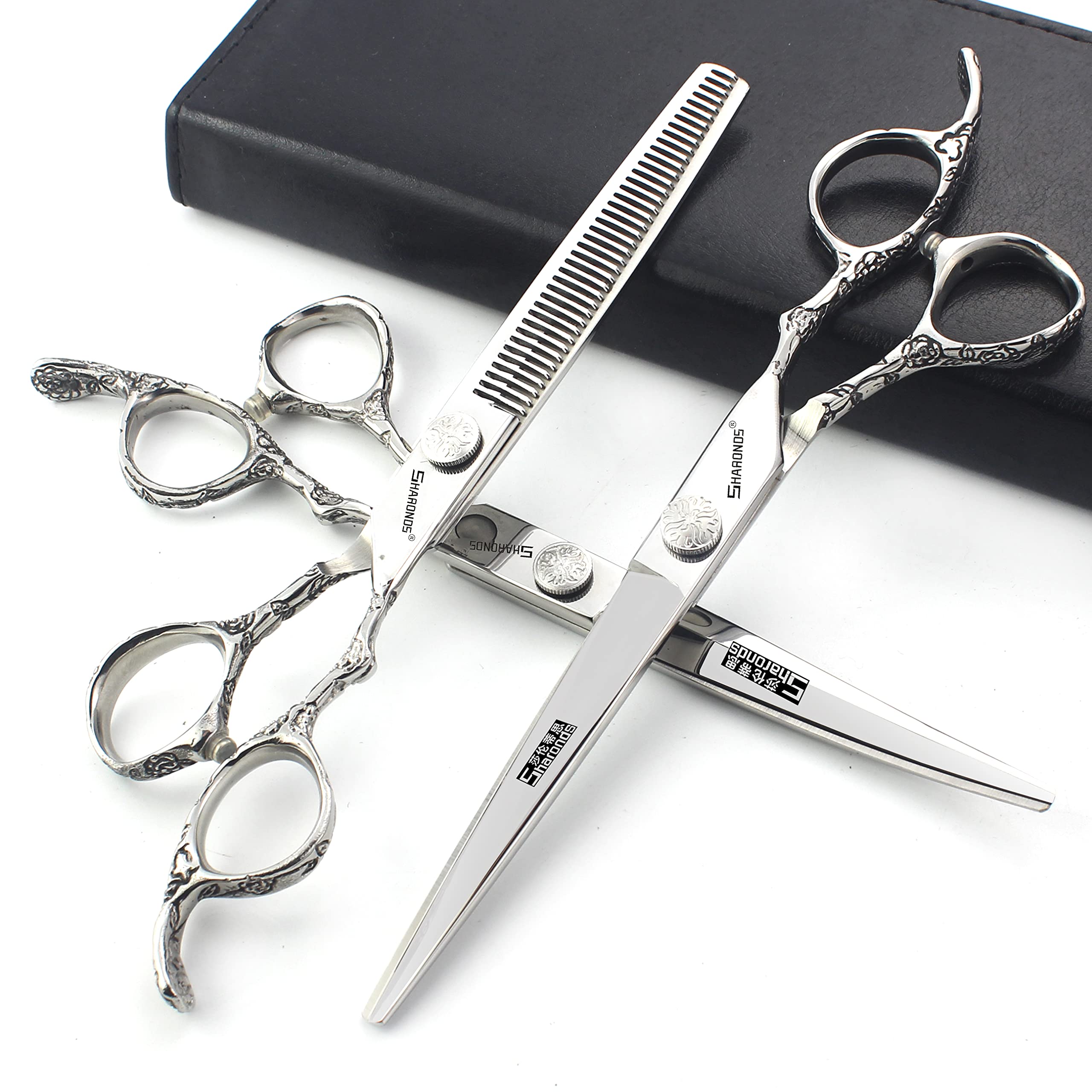 6/7-inch Professional Hair Clippers, Stainless Steel Sharp Hair Clippers, Hairdresser Specific Scissors. (7 inch-3pc-A)