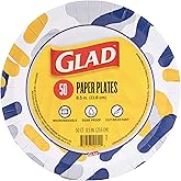 Glad Everyday Round Disposable Paper Plates with Colorful Abstract Scribble Design - Heavy Duty, Soak Proof, Cut-Resistant, Microwavable Plates for Everyday Use, 8.5 Inch, 50 Count