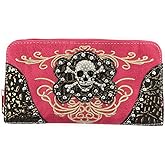 Texas West Women's Embroidered Metal Skull Purse Handbag and Wallet set in 7 colors