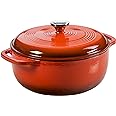 Lodge 6 Quart Enameled Cast Iron Dutch Oven with Lid – Dual Handles – Oven Safe up to 500° F or on Stovetop - Use to Marinate, Cook, Bake, Refrigerate and Serve – Poppy