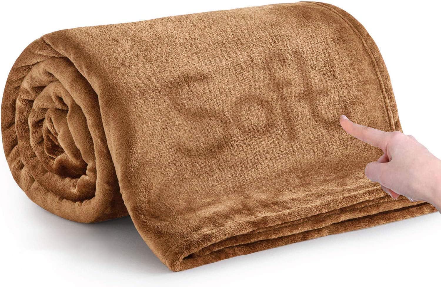 MOONLIGHT20015 Fleece Blanket for Bed - Soft Cosy Fluffy Throw Blankets Queen Size, 400 GSM Silk Touch Warm Large Throws for Audlts, Camel, 200x240 Cm — image 1