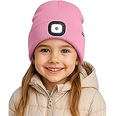 ATNKE Kids LED Lighted Beanie Hat, USB Rechargeable 4 LED Running Headlamp Lined Fleece Cap Gifts for Boys and Girls
