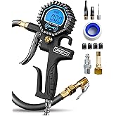 Digital Tire Pressure Gauge with Inflator (3-200 PSI), Heavy Duty Air Chuck and Compressor Accessories with Swivel Air Chuck,