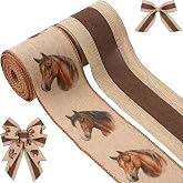 Kutyndrix 2 Rolls Horse Wired Ribbon, 2.5 Inch x 5 Yards Each, Brown Burlap Western Ribbon with Horse Head and Brown Stripe Designs for Wreaths, Bows, Fall Christmas Farmhouse Decor