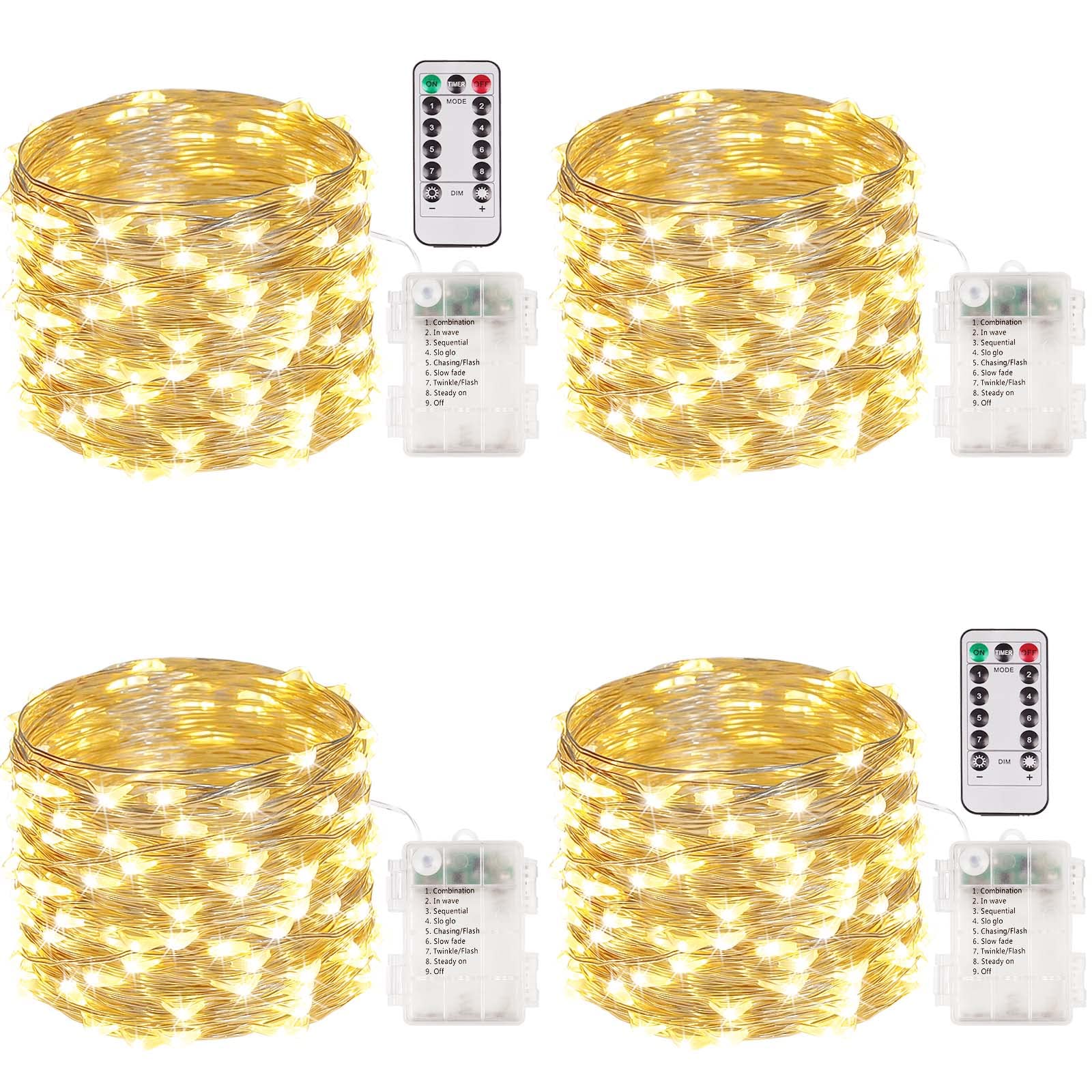 4-Pack 33FT 100 LED Fairy Lights Battery Operated