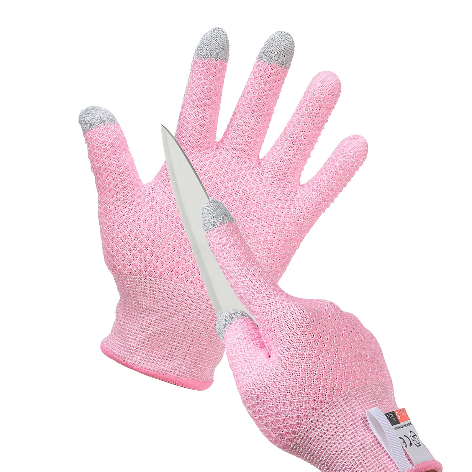 PATIKIL Cut Resistant Gloves, Touchscreen Level 5 Protection Cutting Gloves Anti Cut Kitchen Work Glove for Mandolin Slicing Oyster Shucking Whittling Wood Carving, Pink, Medium