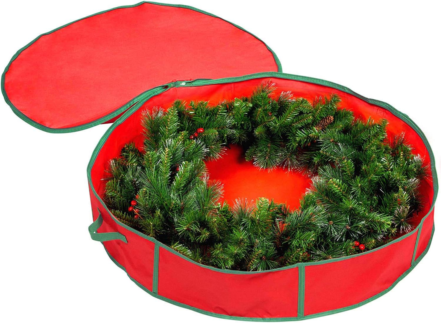 Christmas Wreath Storage Bag - 30" x 6.5" Xmas Storage Organizer for Holiday Wreaths and Decoration Storage Container with Handles & Zipper