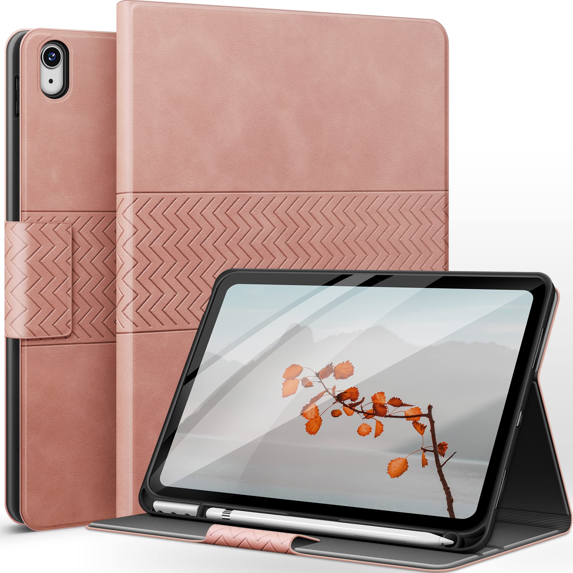 AUAUA Case for iPad (A16) 11th/10th Generation (2025/2022, 11/10.9-inch), with Pencil Holder, Auto Sleep/Wake, Adjustable Stand, PU Leather (Pink)
