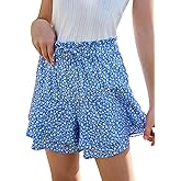 Girls Floral Skirts Kids Fashion Elastic High Waist Ruffle Flowy Shorts with Drawstring 5-14 Years