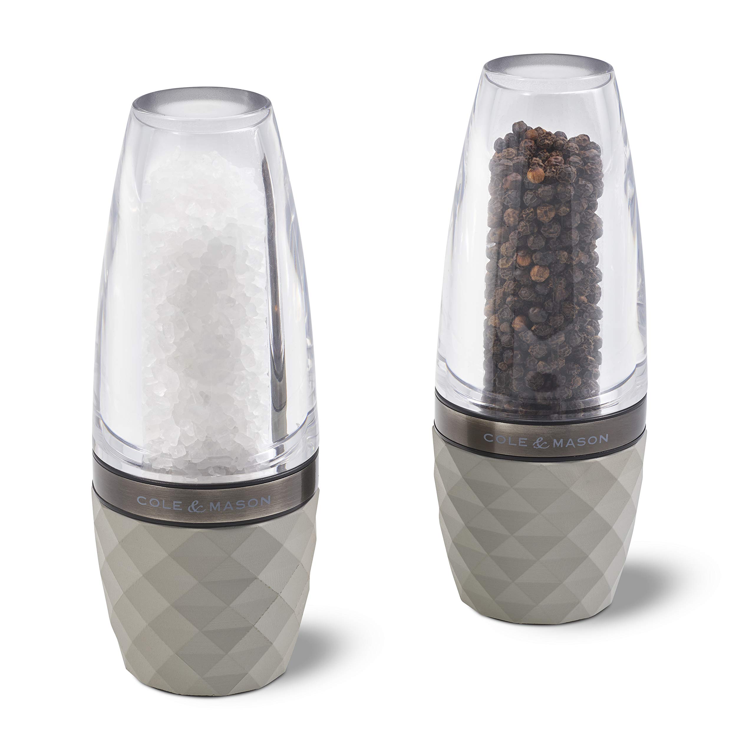 Cole & Mason H321806 City Salt and Pepper Mills, Precision+ Stemless, Concrete/Acrylic, 160 mm, Gift Set, Includes 2 x Salt and Pepper Grinders