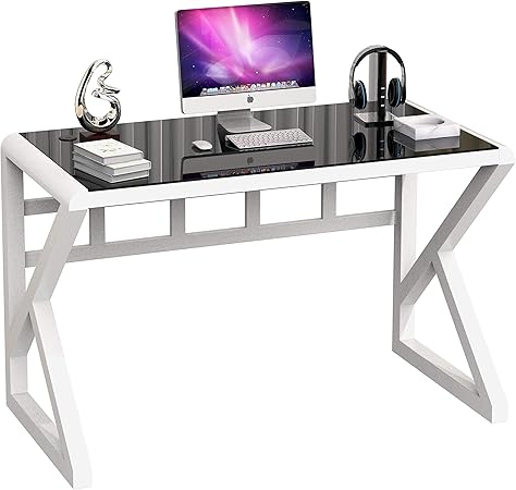 Amazon Lalapipo パソコンデスク 学習机 ワークデスク 子供と大人可用 シンプル 強化ガラス天板 組立簡単 勉強 在宅勤務 ゲームをする ブラック ホワイト ブラック ホワイト パソコンデスク 文房具 オフィス用品