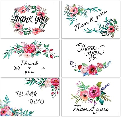 Amazon サンキューカード 花柄フラワーウェディンググリーティングカードメモ 24枚 花嫁へのサンキューギフトカード ベビーシャワー ビジネス用 6デザイン無地カード 24封筒付属 内側4 X 6インチ ホワイト グリーティングカード 文房具 オフィス用品