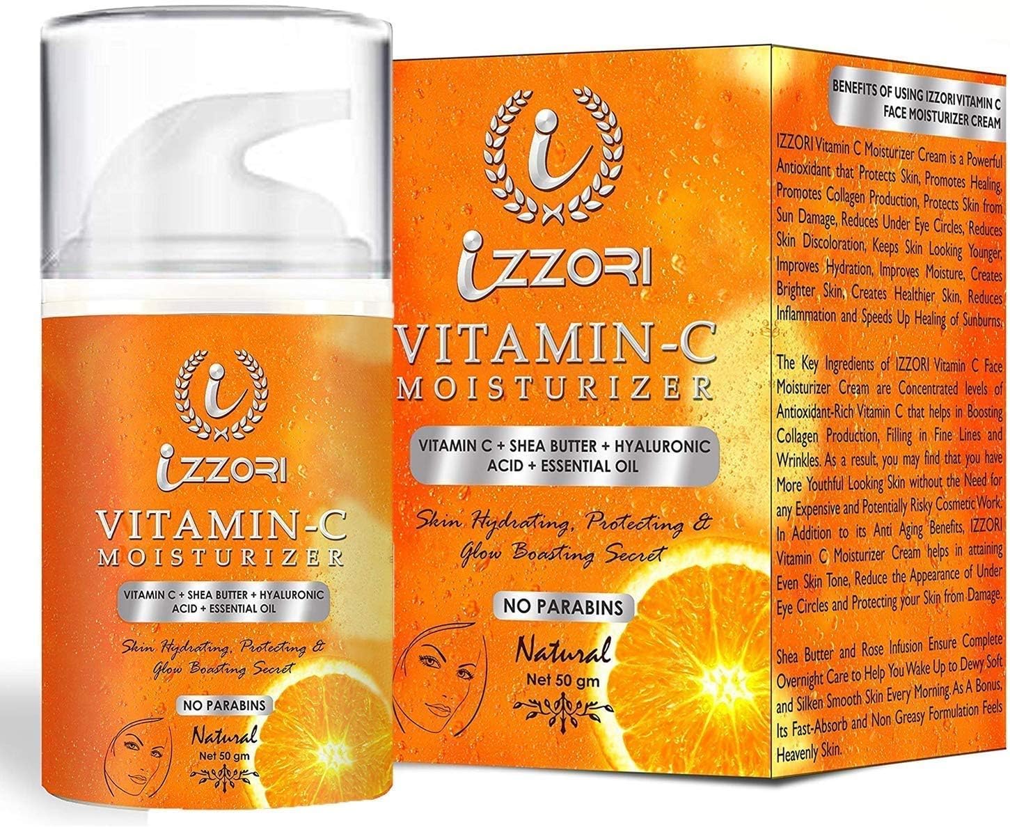 IZZORI Vitamin C Face Moisturizer Cream with Vitamin C, Shea Butter, Hyaluronic Acid and Essential Oils (50 gm)