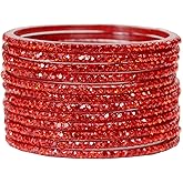 JD'Z COLLECTION Indian Glass Bangles Set Jewelry for Womens & Girls Bollywood Bangles Set Bridal Ethnic Wedding Partywear Costume Match CZ Stone Glass Bangles Set of 12 Blue