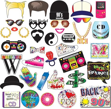 90s Party Photo Booth Props Kit 1990 S Throwback Party Supplies
