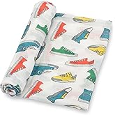 LollyBanks Swaddle Blanket, 100% Cotton Muslin Swaddle Blankets, Neutral Swaddle Blanket 47 x 47 Inches, Baby Blanket for Boys and Girls, Baby Essentials, Registry (Sneakers Print)