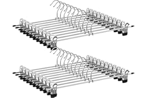 SONGMICS Metal Pants Hangers, Pack of 20, Non-Slip Skirt Hangers with Clips, 40 x 10.5 cm, Heavy-Duty, Chrome-Plated, Metalli