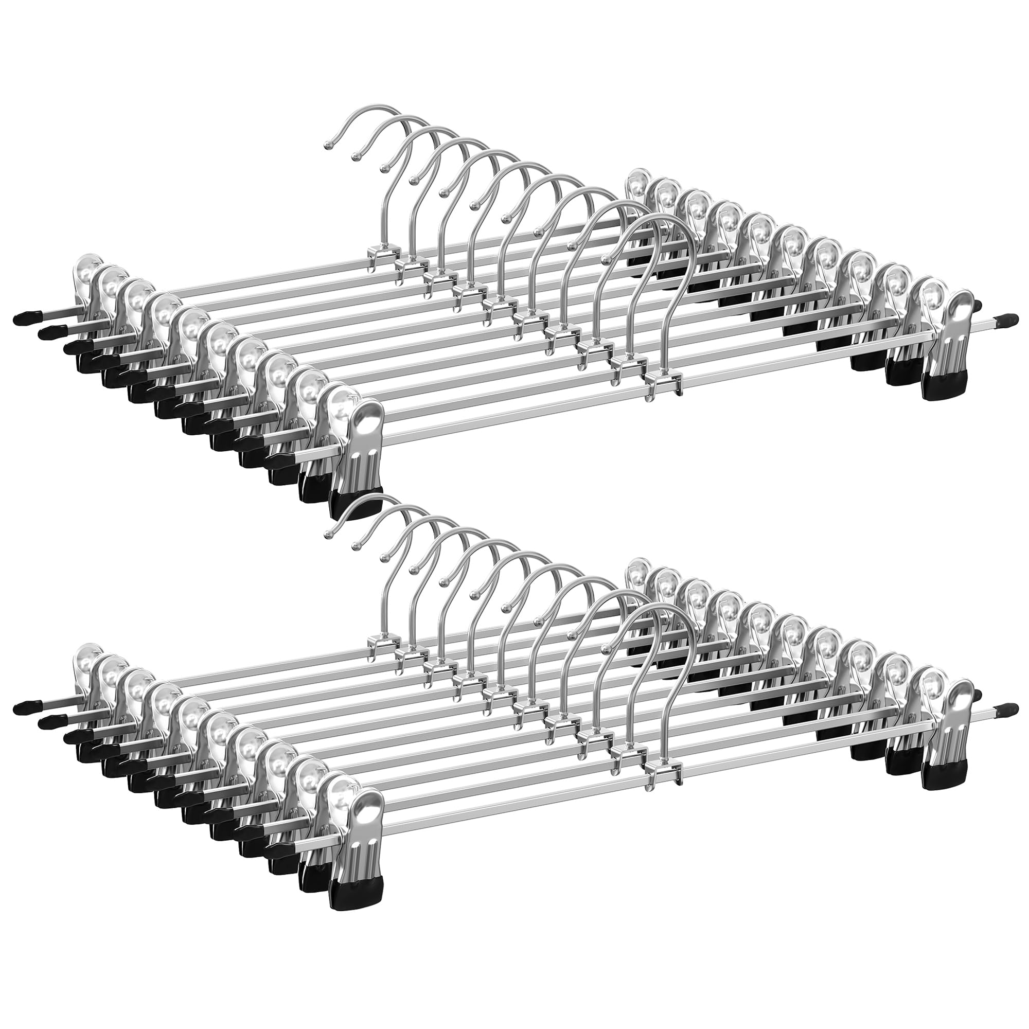 SONGMICS Metal Trousers Hangers, Pack of 20, Non-Slip Skirt Hangers with Clips for Pants Socks, 40 cm Long, Heavy-Duty, Chrome-Plated, Metallic Silver and Ink Black CRI006-20