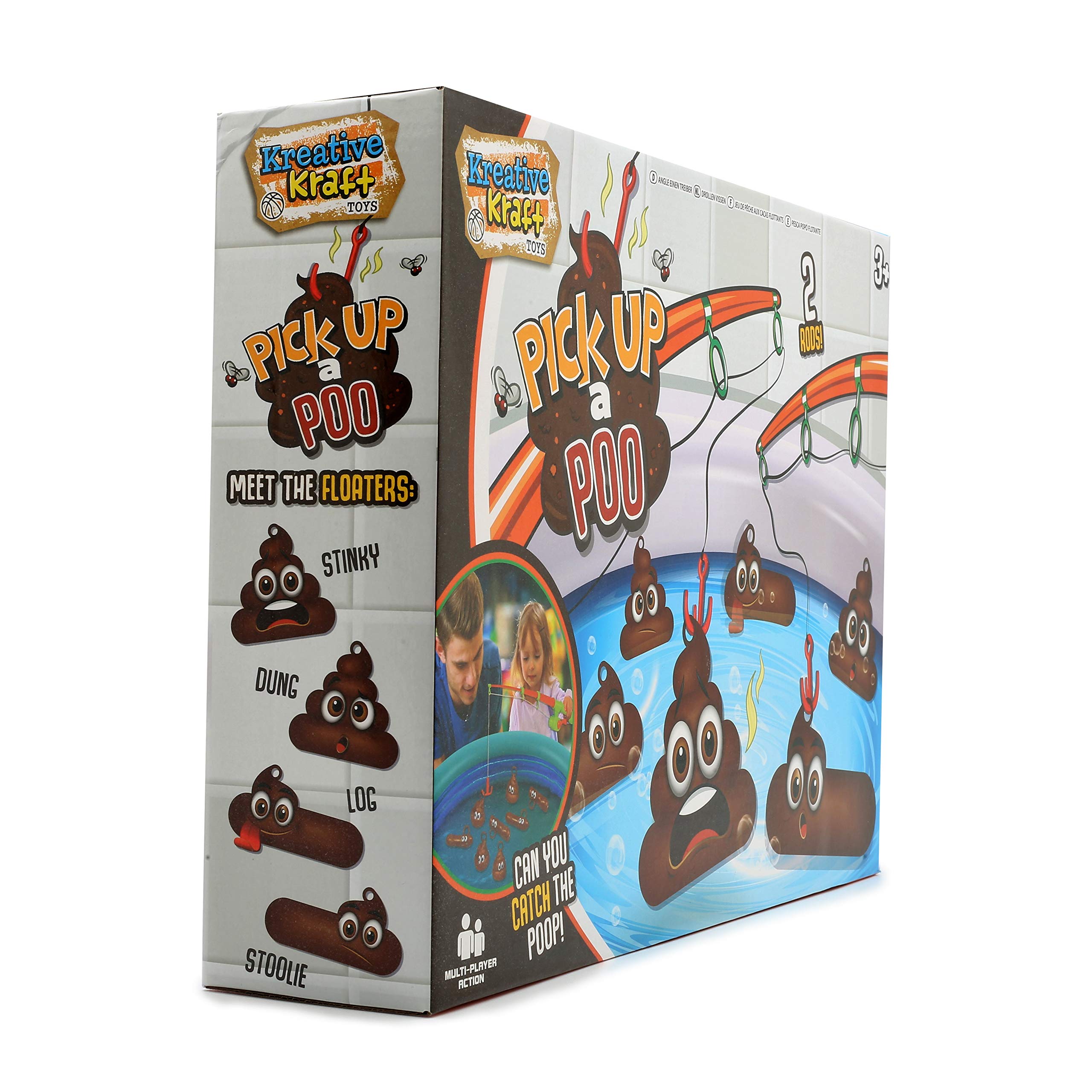 KreativeKraft Pick Up A Poo Multiplayer Game for Outdoors Indoors Bath Games for Kids with Fishing Rods and Poop Floaters Party Game