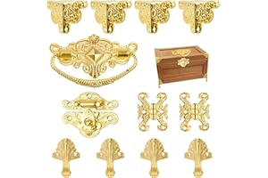 MOROBOR Gold Jewelry Box Antique Lock Latch Hasp Hinges Handle Box Corner Protectors Kit for DIY Jewelry Box, Wood Case Jewelry Chest Storage Box Feet Leg Corner Protector Set, Box not Included