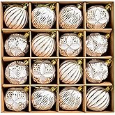 Christmas Ball Ornaments Set, 16ct 2.36 Inch Elegant Gold White Assorted Xmas Tree Ball Ornaments, Shatterproof Christmas Tree Hanging Ornaments for Xmas Decoration