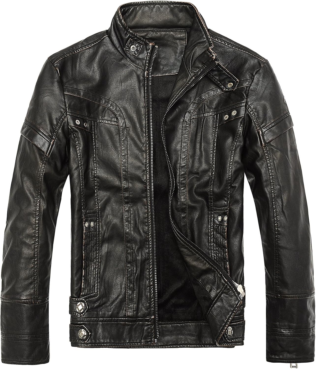 ELEPHANT DANCING Men’s Faux-Leather Classic Motorcycle Jacket at Amazon