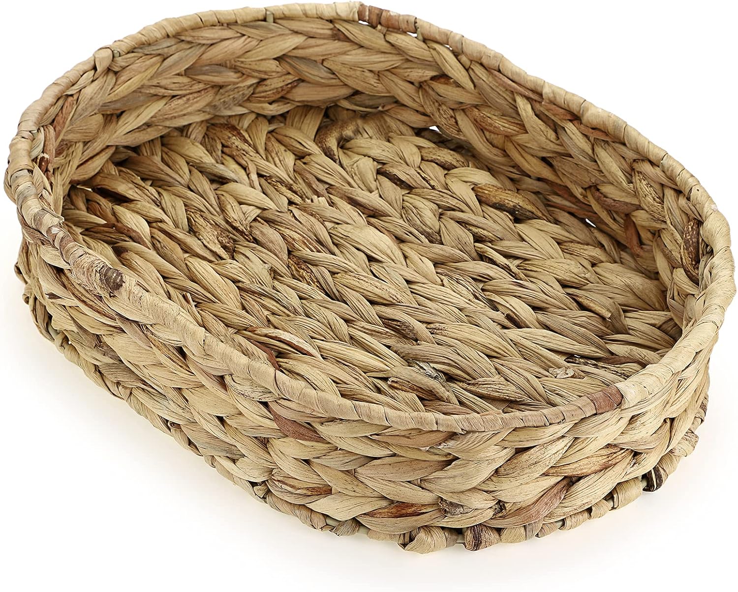 Hipiwe Handmade Woven Basket Tray, Oval Water Hyacinth Serving Baskets Tray for Storage Food Bread Or Fruit, Home Decor Centerpiece Tray for Coffee Table, 13.8''x9.8''
