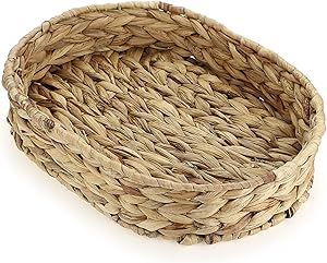 Hipiwe Handmade Woven Basket Tray, Oval Water Hyacinth Serving Baskets Tray for Storage Food Bread Or Fruit, Home Decor Centerpiece Tray for Coffee Table, 13.8''x9.8''