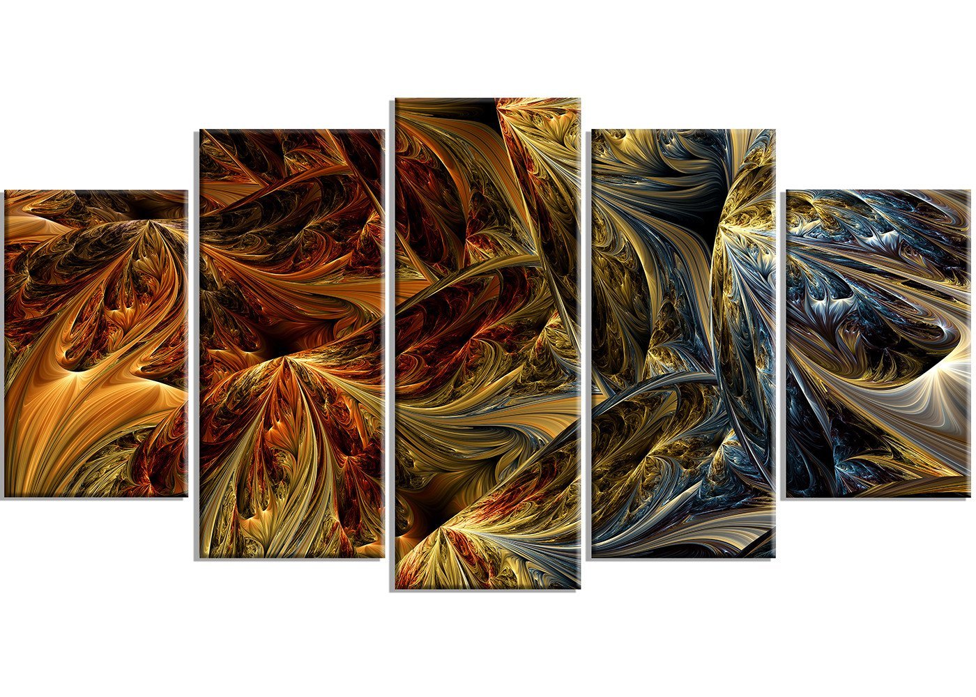 Designart Molten Gold Abstract Metal Wall Art Mt3022 60x32 5 Panels Amazon In Home Kitchen