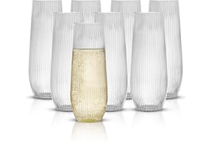 HOMIP 36pcs Clear Plastic Champagne Flutes - 9oz Disposable Champagne Flutes Stemless Toasting Glasses, Ribbed Ripple Design (BPA-Free) for Weddings, Bars & Events - Disposable Party Cups
