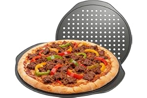 2-Pack 13-Inch Round Pizza Pans with Holes, Non-Stick Carbon Steel Baking Trays for Crispy Crust, Oven-Safe Perforated Pizza 