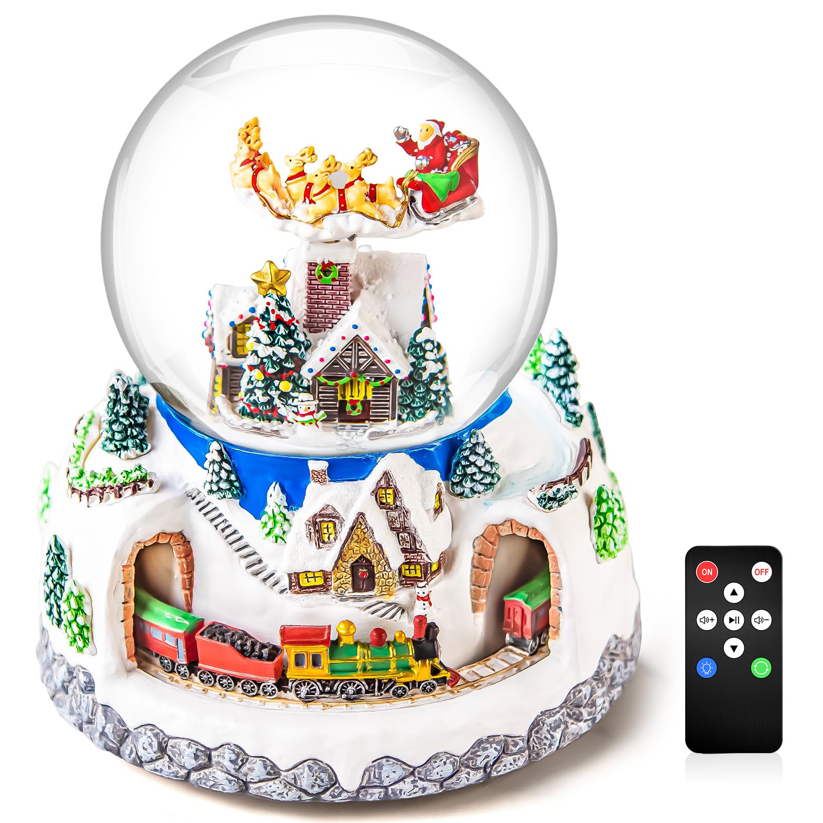 Photo 1 of Musical Rotating Santa Claus Flying Over Village,Automatic Snowfall,Train, Christmas Snow Globe Music Box Gifts, for Women Wife Mom Girlfriend Daughter, Xmas Present,Plays 48 Classic Christmas Carols