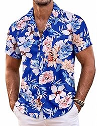 COOFANDY Mens Hawaiian Shirt Short Sleeve Floral