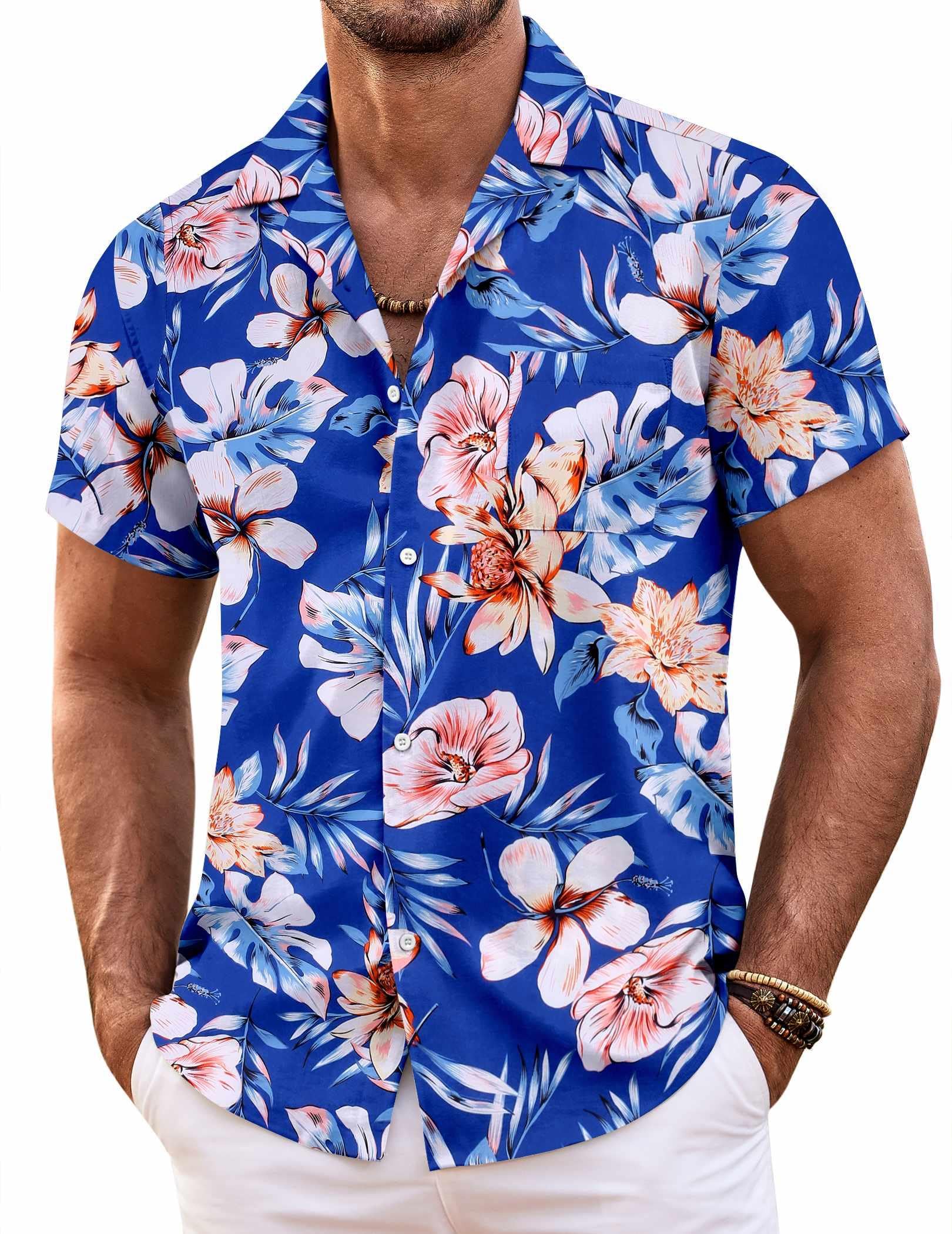 COOFANDY Mens Hawaiian Shirt Short Sleeve Floral