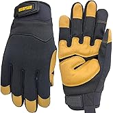 MSUPSAV All-Purpose Work Gloves,Performance Fit Mechanics Glove,Grain Leather Knuckle Working Glove,Durable,Black+Yellow,Large