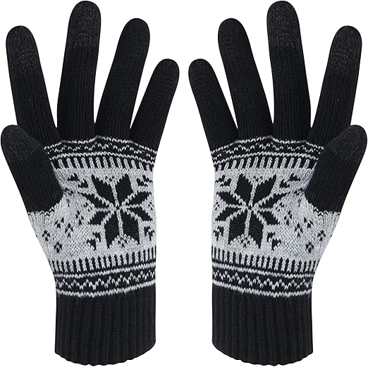 Winter Touch Screen Gloves Höter Snow Flower Printing Keep Warm For Women And Men