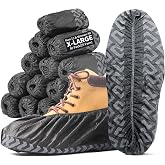 X-Large Shoe Covers Disposable Non-Slip, Non-Woven Fabric Boot Covers, Stretchable Fits Up to Size 13 US Men (Black, 50 Pack)