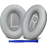 SoloWIT Replacement Earpads Cushions for Bose QuietComfort 35 (QC35) & Quiet Comfort 35 II (QC35 ii) Headphones, Ear Pads with Softer Leather, Noise Isolation Foam, Added Thickness (Grey)