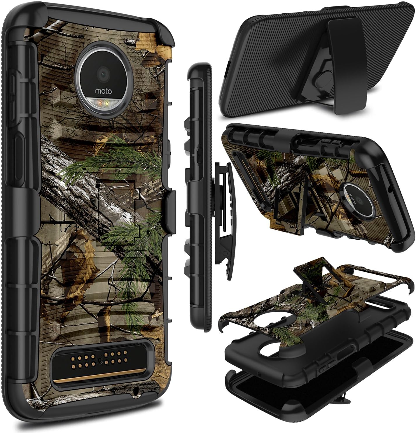 Moto Z3 Play Case, Moto Z3 Case, Zenic Heavy Duty Shockproof Full-Body Protective Hybrid Case Cover with Swivel Belt Clip and Kickstand for Motorola Moto Z3 Play (Natural)