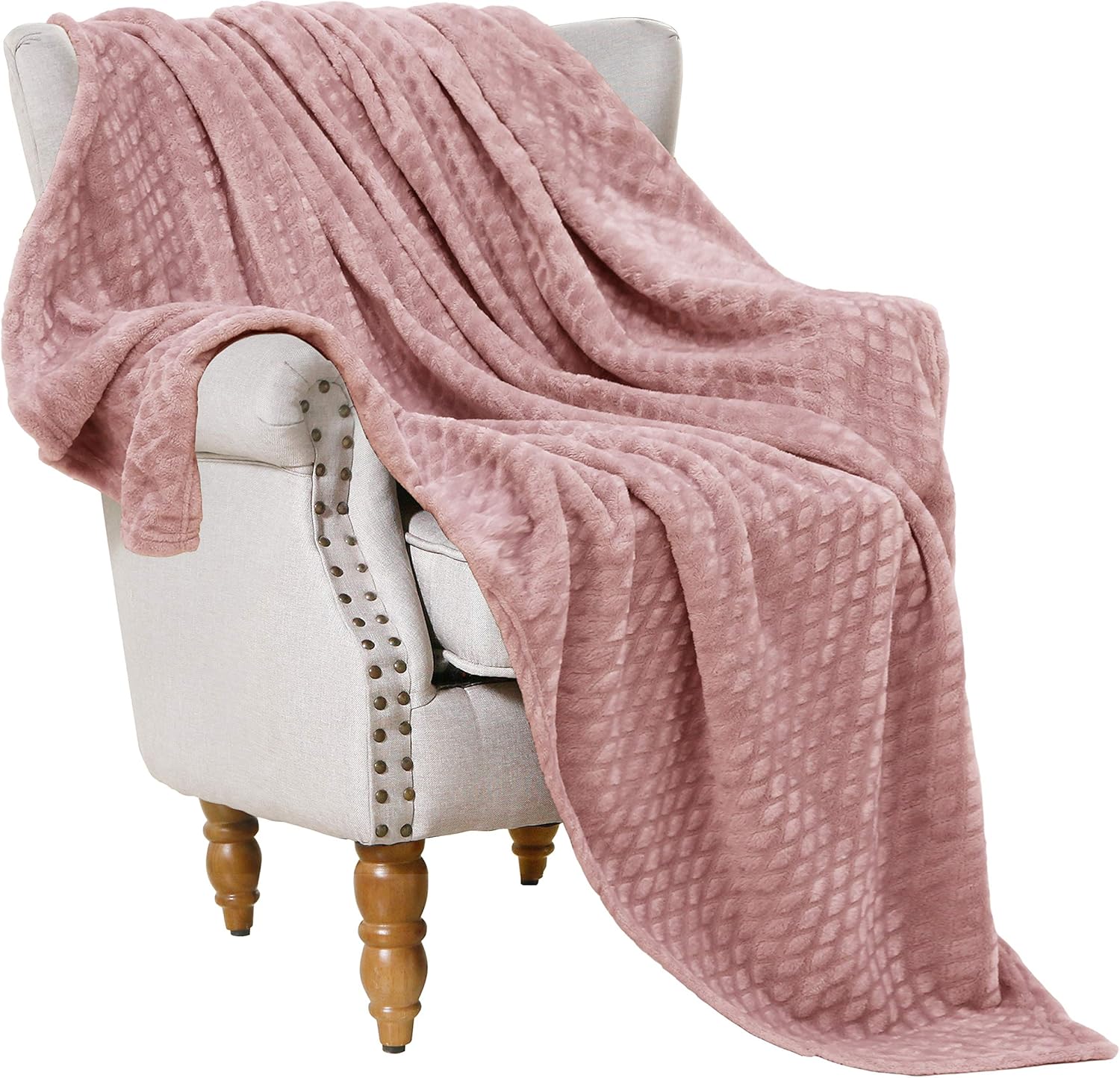 Exclusivo Mezcla Brushed Diamond Check Large Flannel Fleece Throw Blankets (Pink, 50" x 70")-Soft, Warm and Lightweight: Home & Kitchen