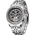 Gute Mens Watches, Mechanical Automatic Stainless Steel Waterproof Watch for Men, Luxury Big Face Multi Functional Tourbillon Calendar Wristwatch