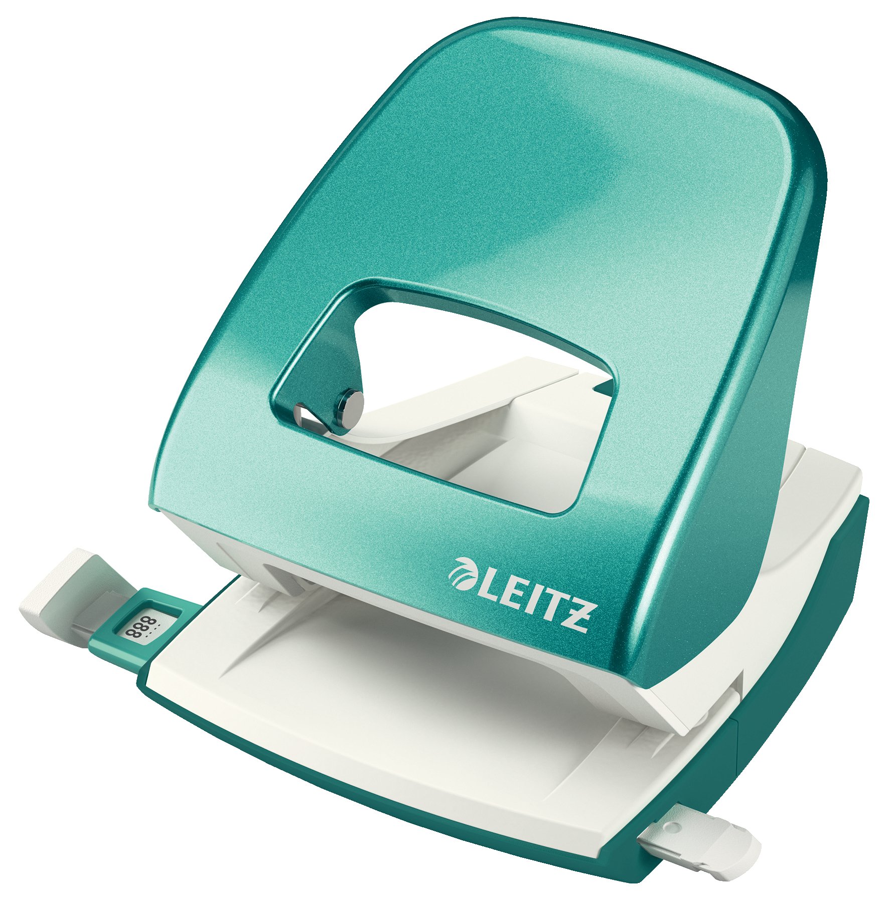 Leitz Hole Punch, 30 Sheets, Guide Bar with Format Markings, Metal, WOW Range, 50081051 - Ice Blue