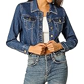 Allegra K Women's Denim Jackets 2026 Spring Casual Button Down Long Sleeves Cropped Jean Jacket