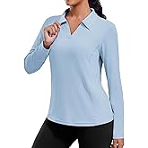 PINSPARK Long Sleeve Shirts for Women UPF 50+ Sun Shirt Workout Tops Quick Dry V Neck Athletic Running Hiking Golf Polo S-3XL