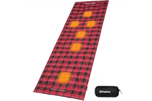 KingCamp 6 Heating Zones Heated Sleeping Bag Pad, 3s Heat-up Portable XL Sleeping Bag Liner for Cold Weather Camping, Hiking, Multi USB Power Supported, Compact Bag Included
