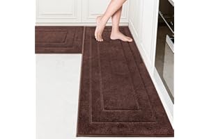 PURRUGS Machine Washable Kitchen Rug Set of 2, Non-Slip/Skid Kitchen Runner Rugs & Floor Mats, Super Absorbent Soft Standing Mats for Kitchen, Laundry & Sink, Rolled Packaging, Brown