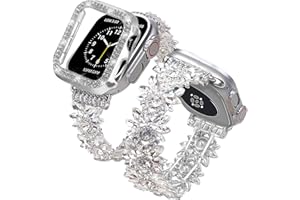 VIQIV Bling Dressy Bracelet with Case Compatible with Apple Watch Bands 38mm 40mm 41mm 42mm 44mm 45mm 49mm for Women Girls Strethy, Slim Jewelry Starlight Stainless Steel Metal Wristband Strap for iWatch Ultra 2/Ultra Series 9/8/7/6/5/4/3/2/1/SE