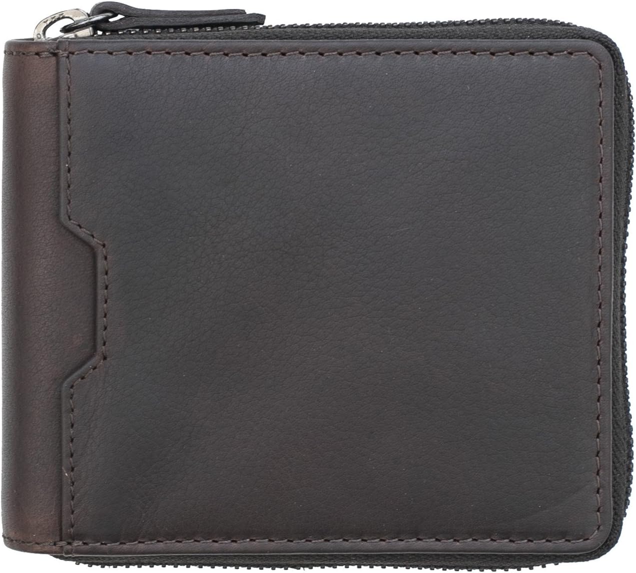 Rugged Zip Around Leather Wallet - Brown Men's Compact Designer RFID Blocking | Tri fold Premium Leathers